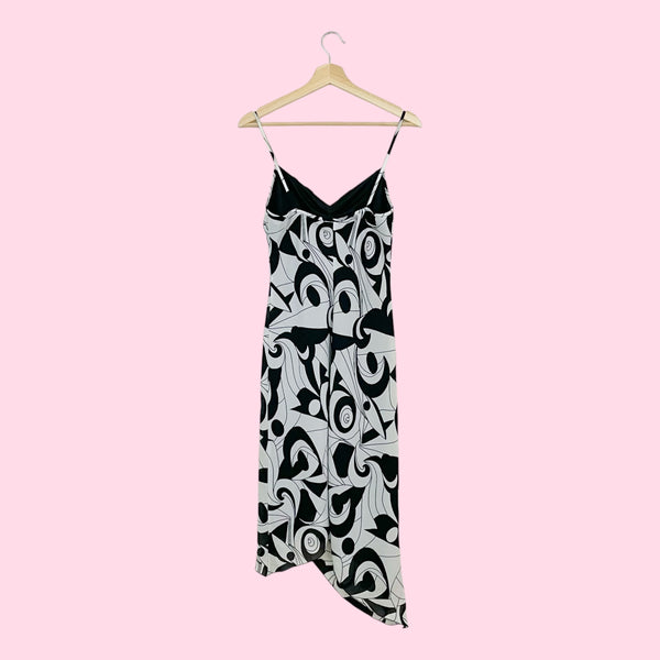 BLACK & WHITE PSYCHEDELIC MIDI DRESS (S/M)