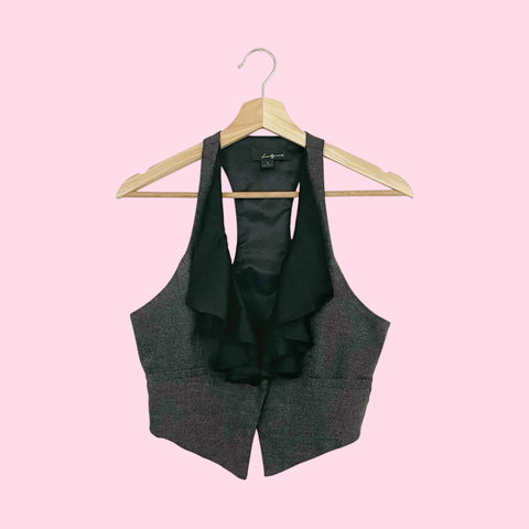 GRAY + BLACK CROPPED VEST W/ RUFFLE (S)