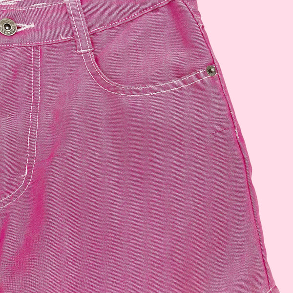 METALLIC PINK DENIM SHORTS (26")