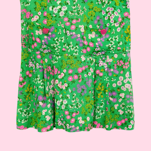 60S GREEN FLORAL DRESS (L)