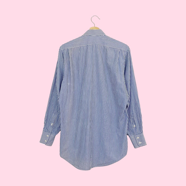 90s Burberrys Blue + White Striped Shirt (S)