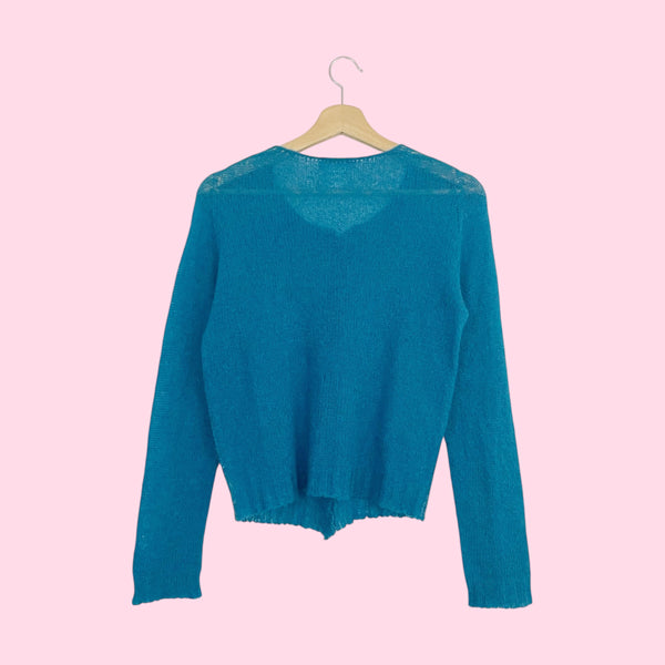 Dark Teal Mohair Cardigan w/ Iridescent Speckle (S)