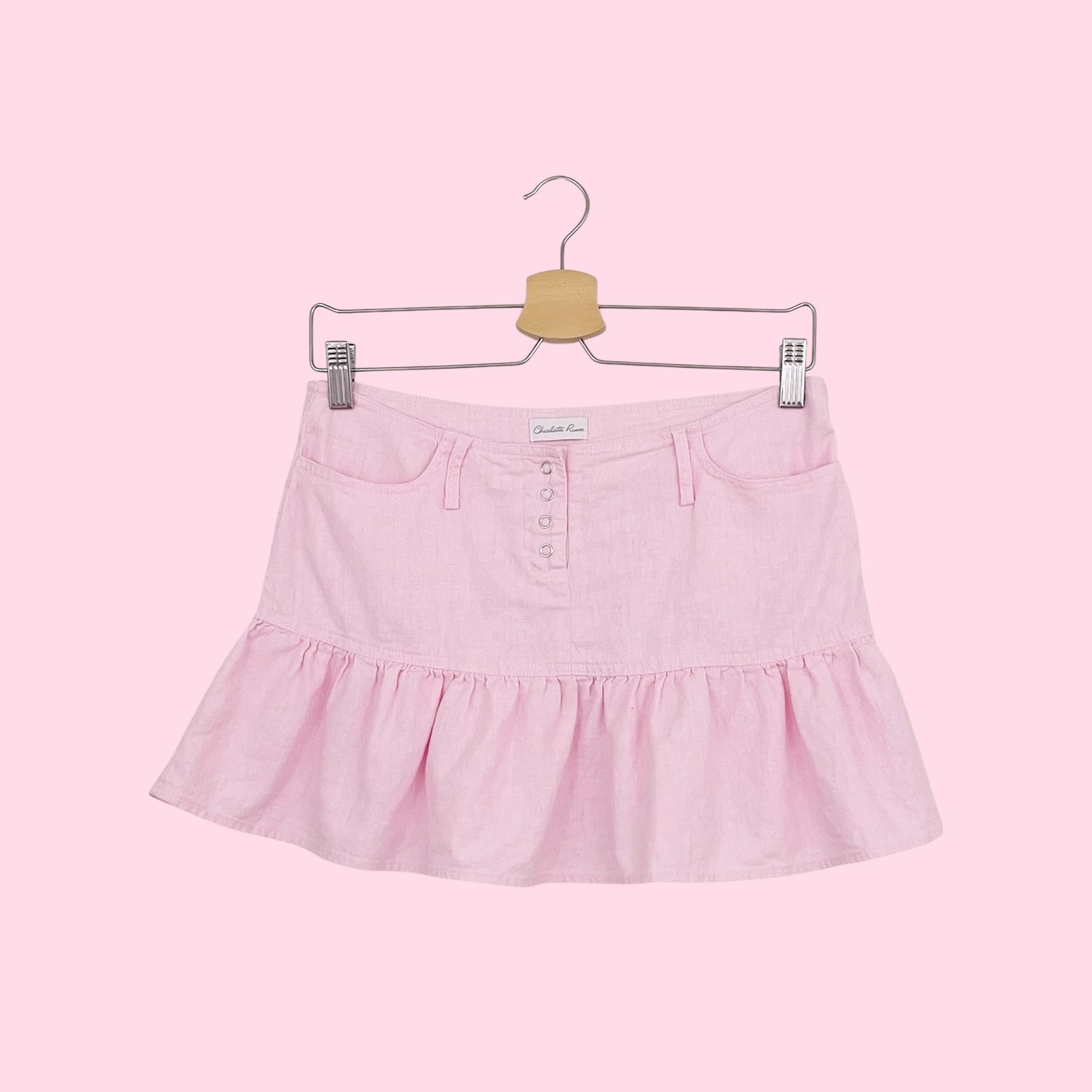 LIGHT PINK LINEN MINI SKIRT (XS)
