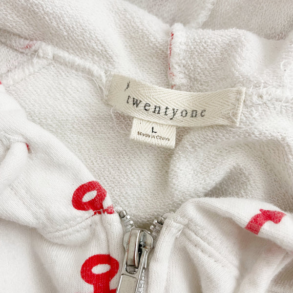 Y2K White + Red Anchor Print Hoodie (L)