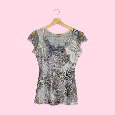 KOMAROV PAISLEY PRINT WRINKLE BLOUSE (M)