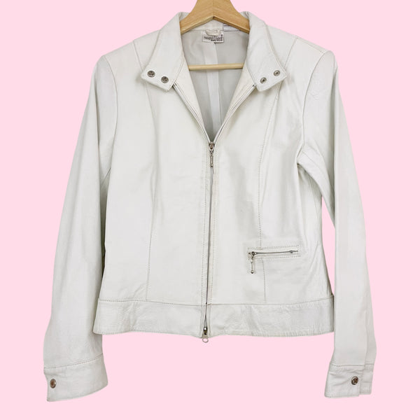 Y2K WHITE LEATHER JACKET (M)
