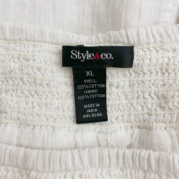 WHITE COTTON ASYMMETRICAL MIDI SKIRT (XL)