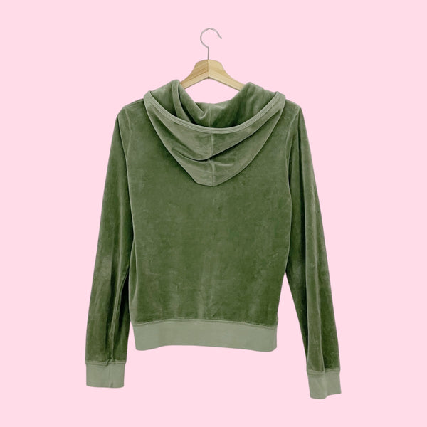 Y2K JUICY COUTURE GREEN VELOUR HOODIE (XL)