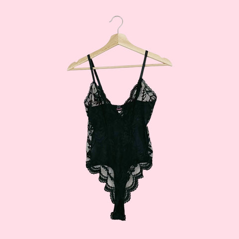 FREDERICK'S BLACK LACE THONG BODYSUIT (S)