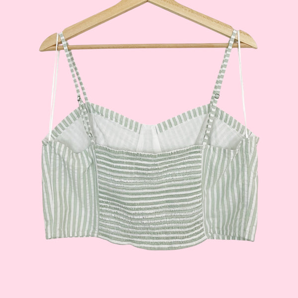 Anthropologie Green Striped Bustier Crop Top (L)