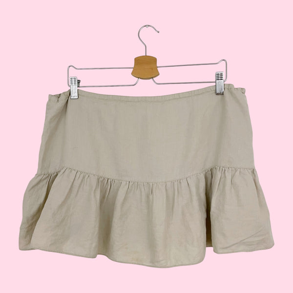 Y2K TAN LINEN LOW RISE MINI SKIRT (L)