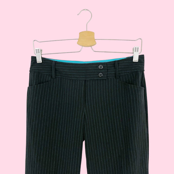Y2K BLACK + AQUA PINSTRIPE LOW RISE PANTS (7)