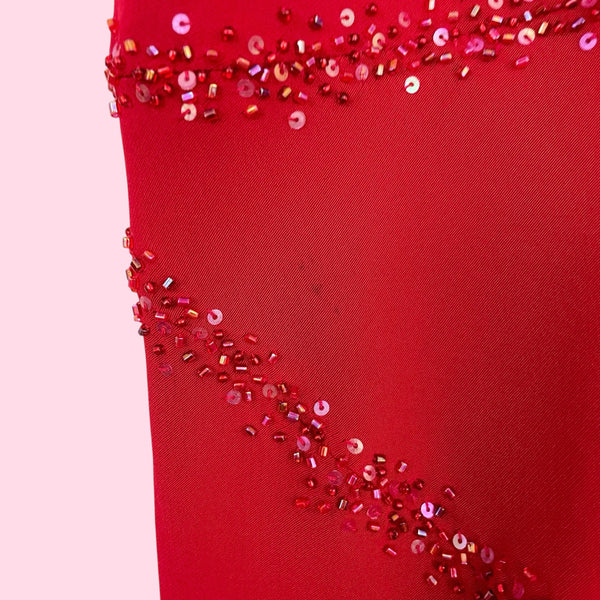 RED BEADED ASYMMETRICAL MIDI DRESS (2)
