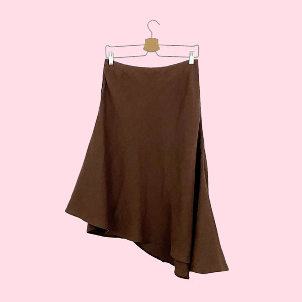 BROWN LINEN ASYMMETRICAL MIDI SKIRT (6)