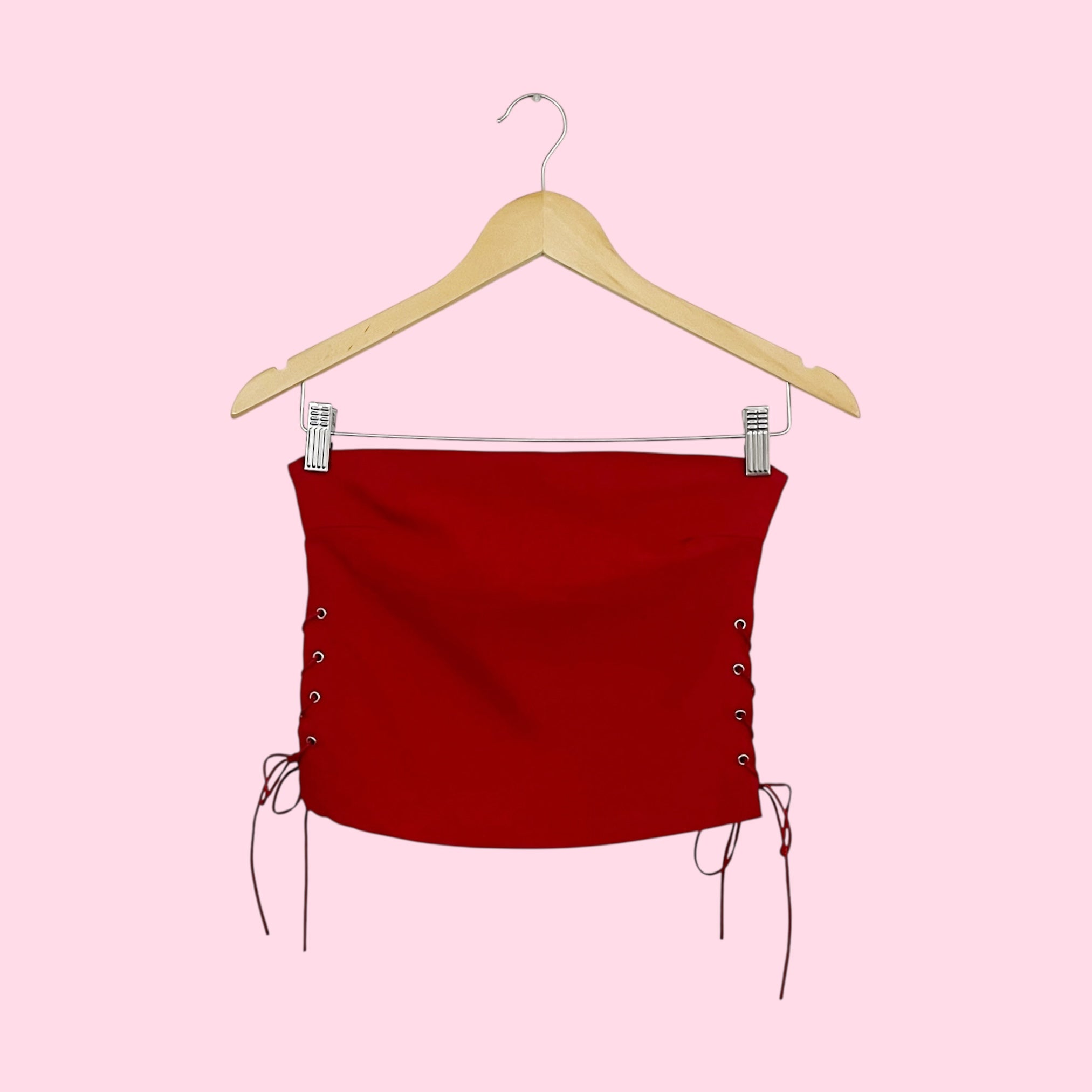 RED LACE UP TUBE TOP (XS)