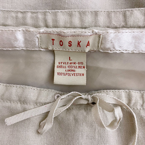 Y2K TAN LINEN LOW RISE MINI SKIRT (L)