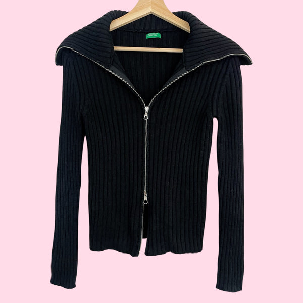 BENETTON BLACK DOUBLE ZIP CARDIGAN (S)