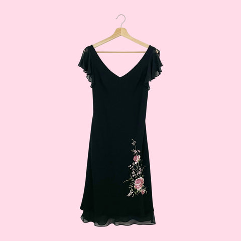 Y2K BLACK FLORAL EMBROIDERED MIDI DRESS (8)