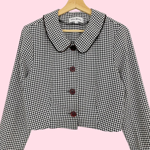 GINGHAM CROPPED JACKET W/ PETER PAN COLLAR (M)