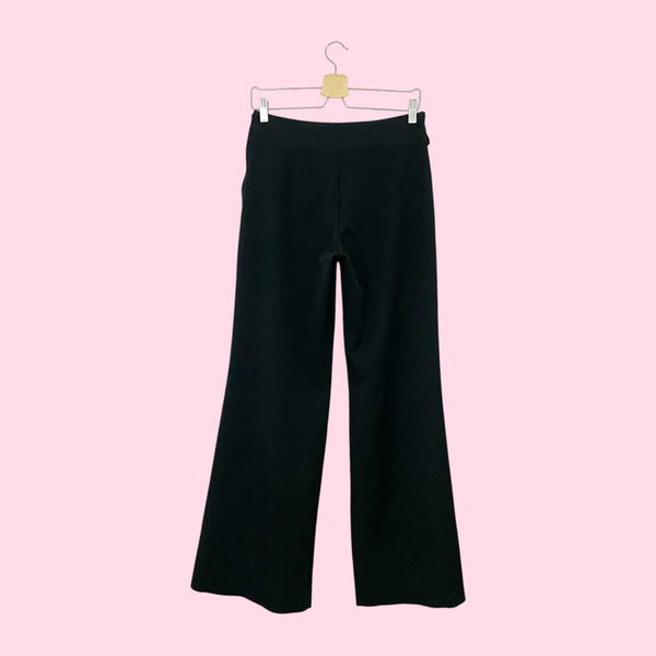 BLACK LOW RISE WIDE LEG OFFICE PANTS (28)
