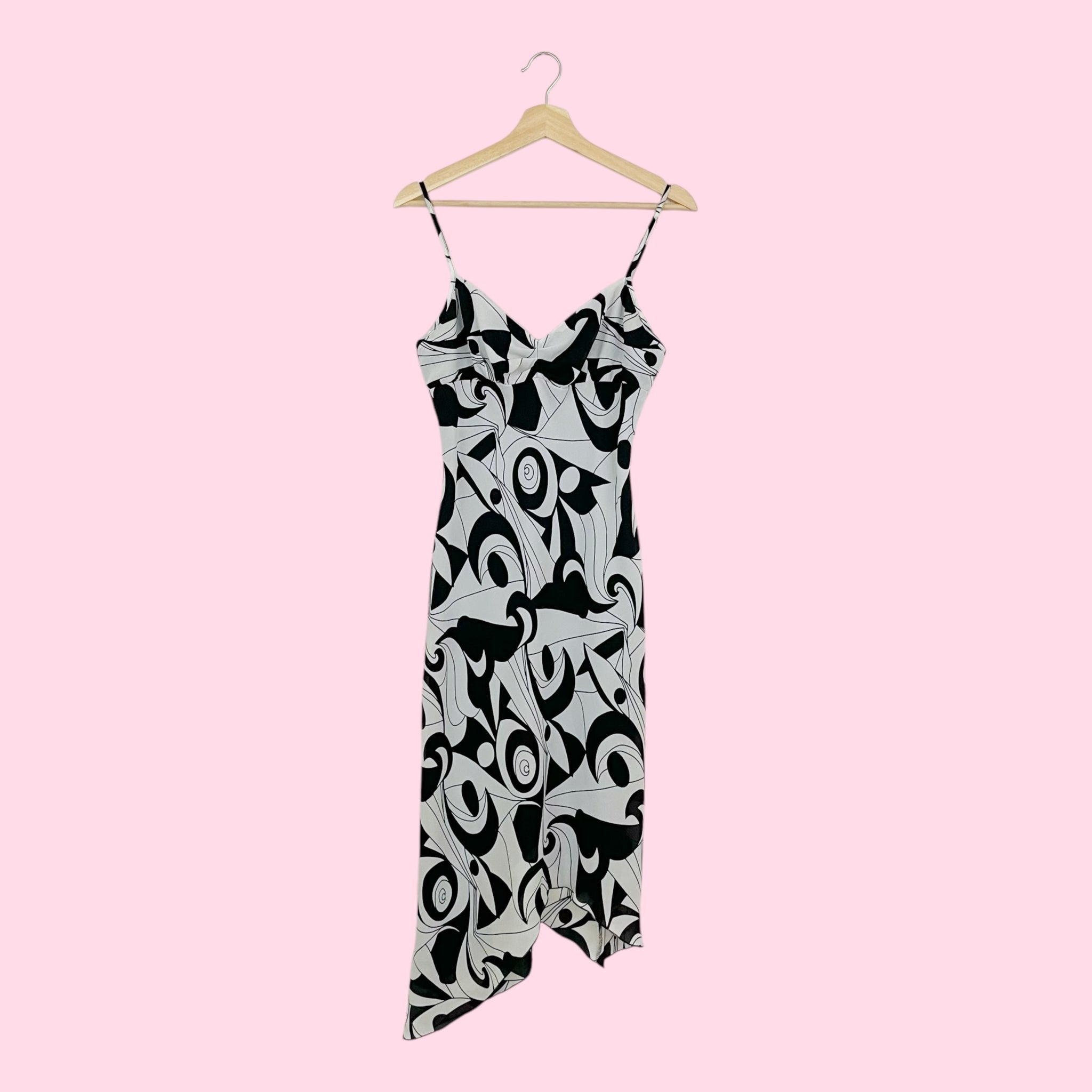 BLACK & WHITE PSYCHEDELIC MIDI DRESS (S/M)