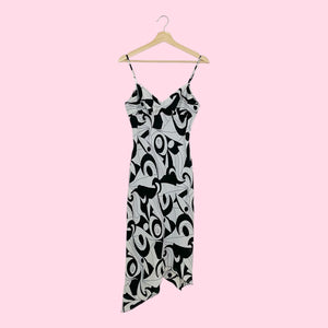 BLACK & WHITE PSYCHEDELIC MIDI DRESS (S/M)