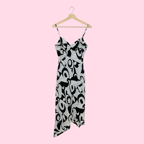 BLACK & WHITE PSYCHEDELIC MIDI DRESS (S/M)