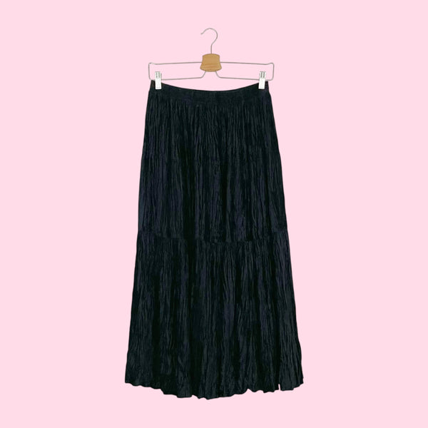BLACK VELVET TIERED MAXI SKIRT (L)