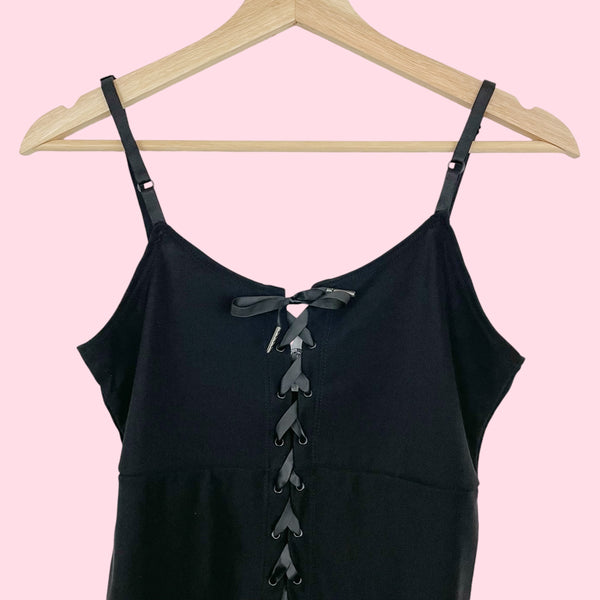 BLACK STRETCHY LACE UP TANK (M)