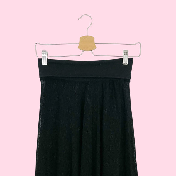 Black Sheer Lace Maxi Skirt (S)