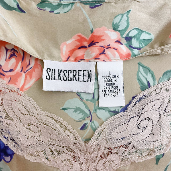 TAN FLORAL PRINT SILK TANK (M)