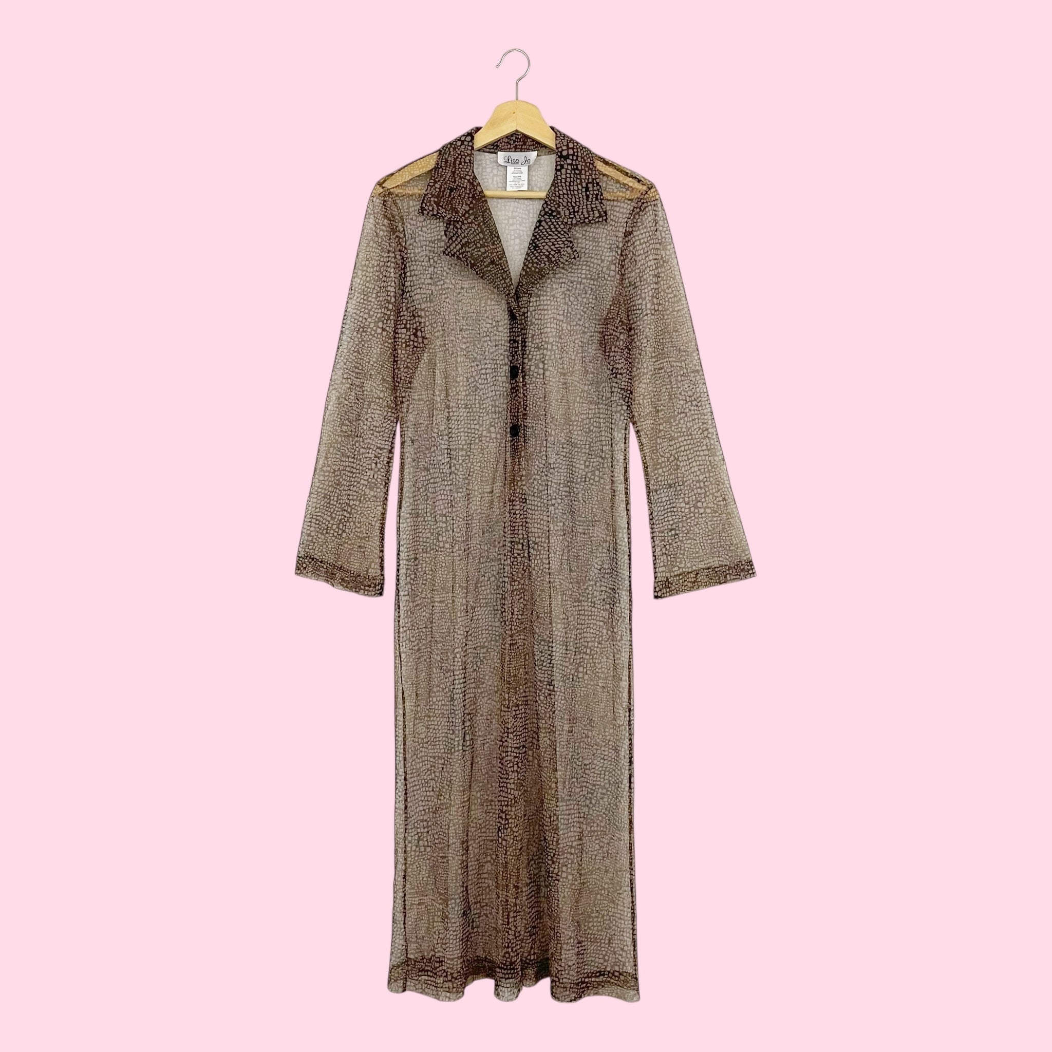 BROWN ANIMAL PRINT MESH LONG CARDIGAN (M)