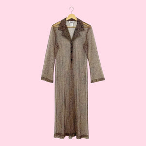 BROWN ANIMAL PRINT MESH LONG CARDIGAN (M)