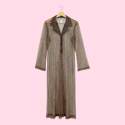 BROWN ANIMAL PRINT MESH LONG CARDIGAN (M)