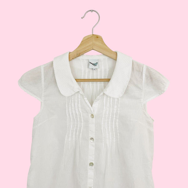 Y2K WHITE SHEER STRIPED BLOUSE (S)