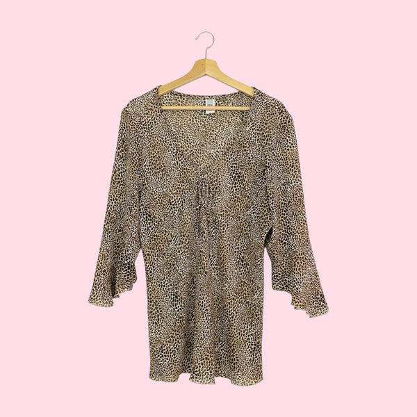 Leopard Print Bell Sleeve Blouse (3XL)