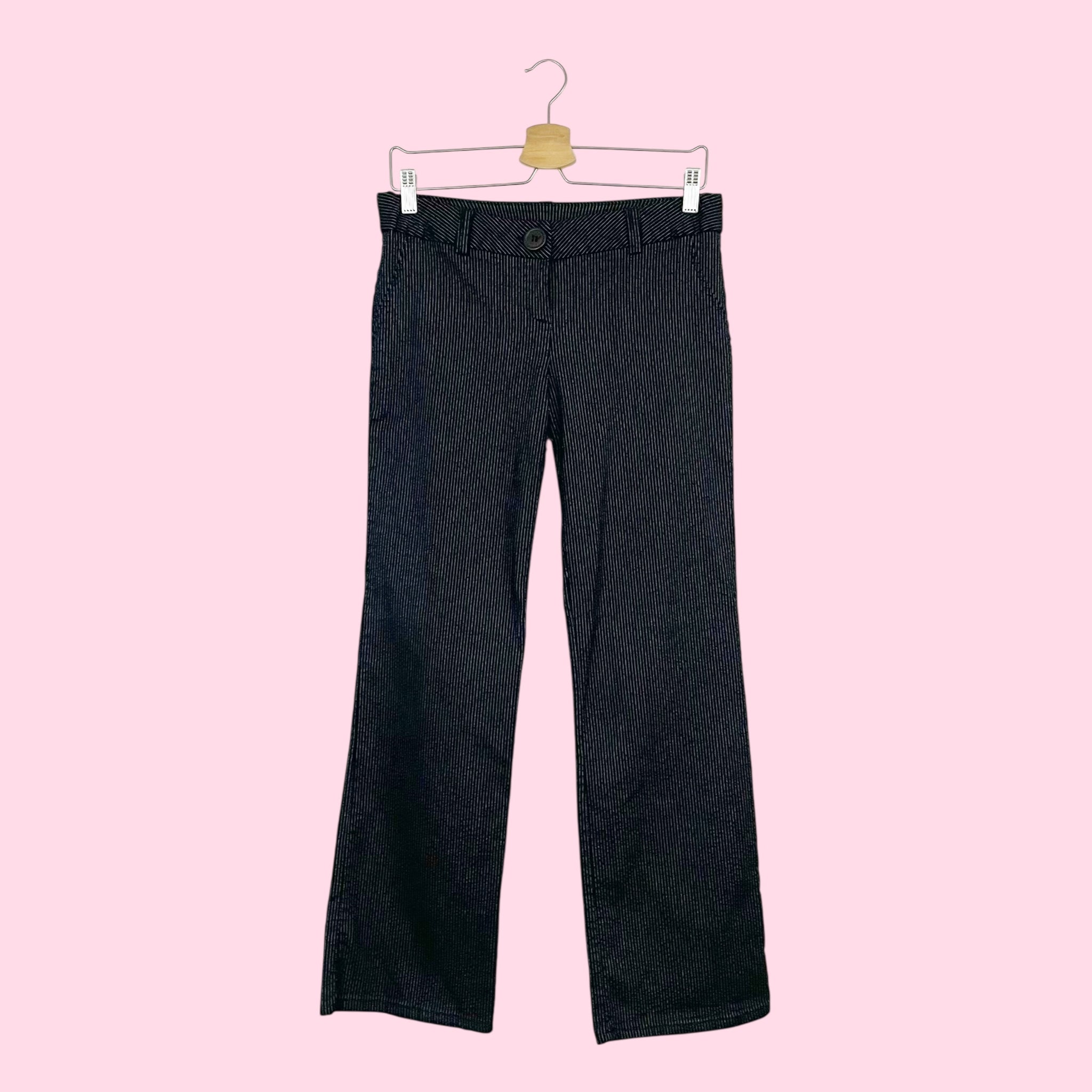BLACK PINSTRIPE STRETCH OFFICE SIREN PANTS (M)