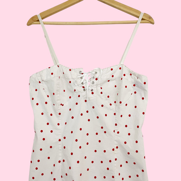 Y2K White + Red Dot Print Midi Dress (L)