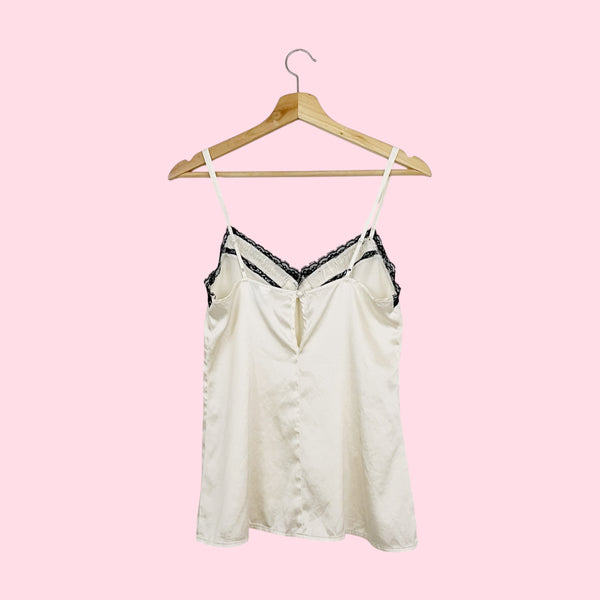 CREAM SILK CAMI W/ LACE TRIM (M)