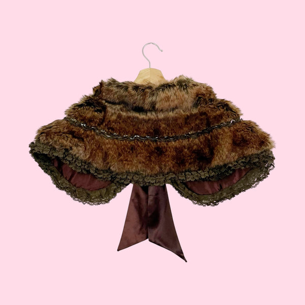 Y2K Brown Faux Fur Sequins Cape (O/S)