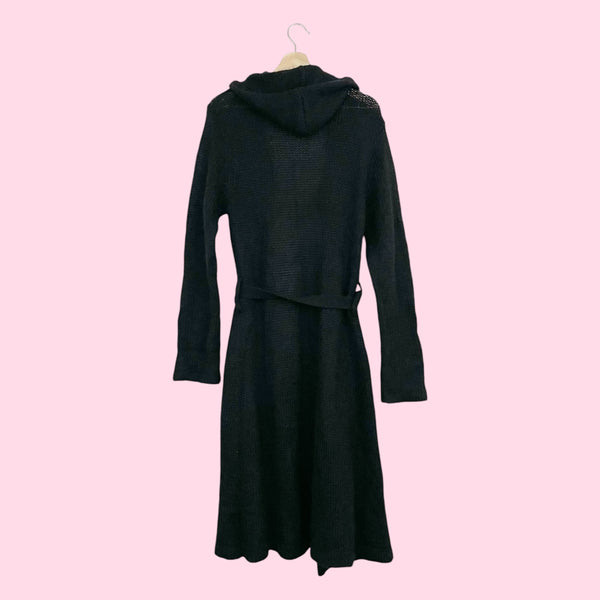 BLACK HOODED MOHAIR LONG CARDIGAN (L)