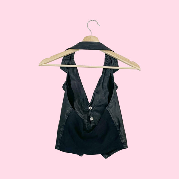 BLACK LEATHER HALTER VEST (S)