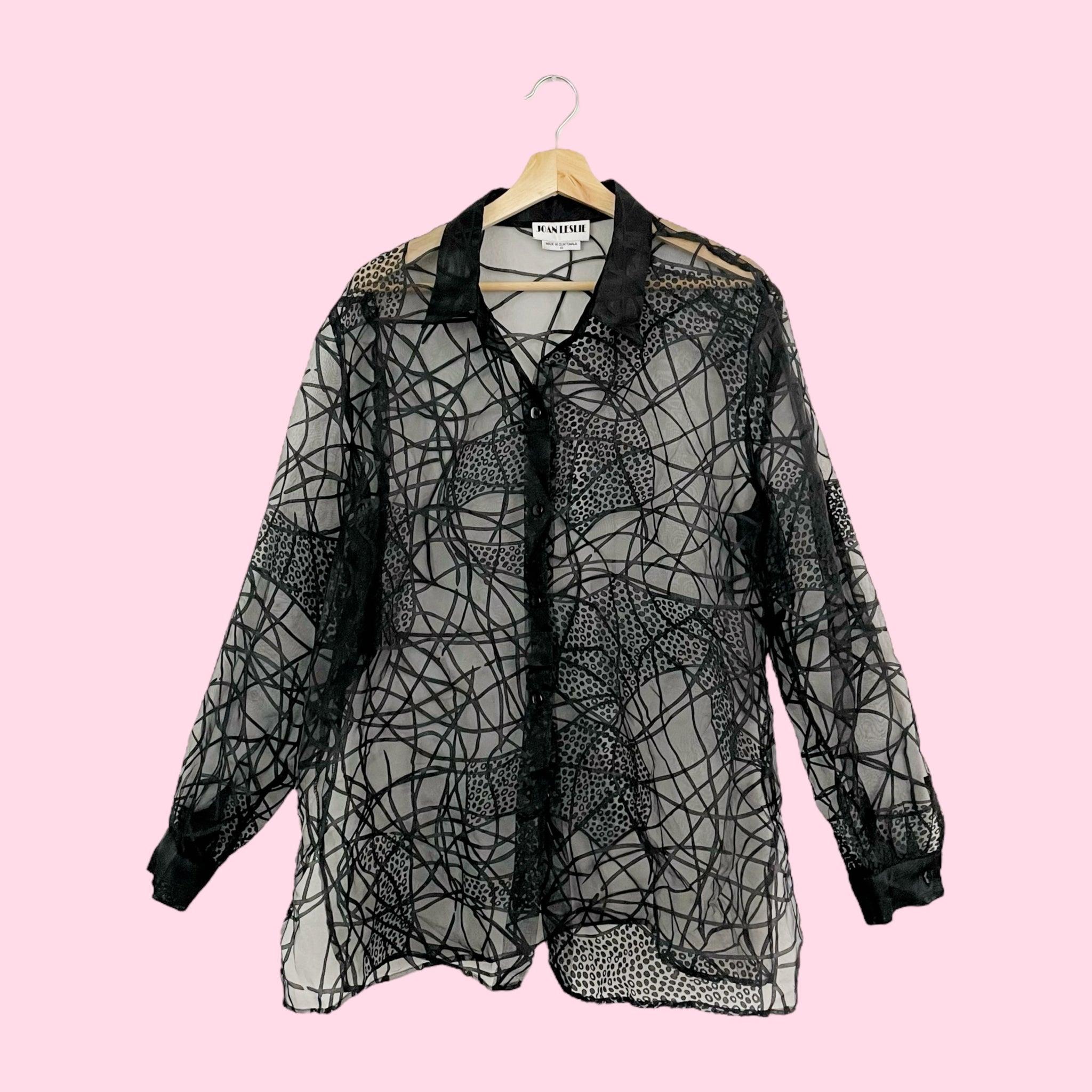 BLACK PATTERNED SHEER BLOUSE (XL)