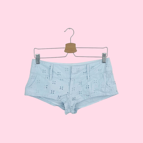 LIGHT BLUE EYELET MICRO MINI SHORTS (XS/S)