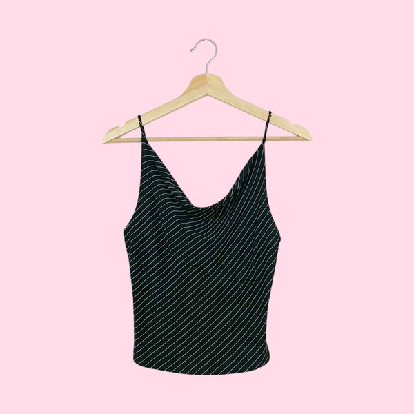 BLACK + WHITE PINSTRIPE COWL NECK TANK (S)