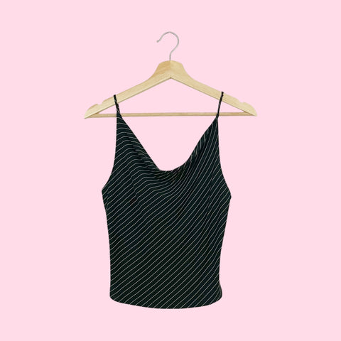 BLACK + WHITE PINSTRIPE COWL NECK TANK (S)