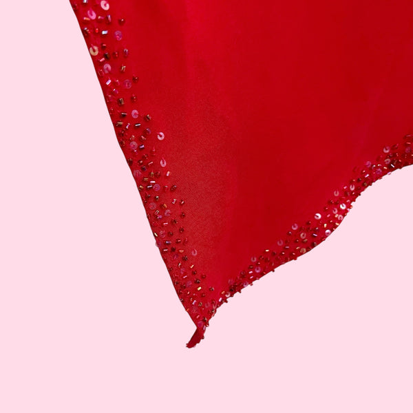 RED BEADED ASYMMETRICAL MIDI DRESS (2)