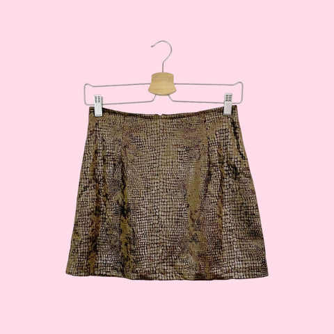 BROWN REPTILE TEXTURED MINI SKIRT (25)