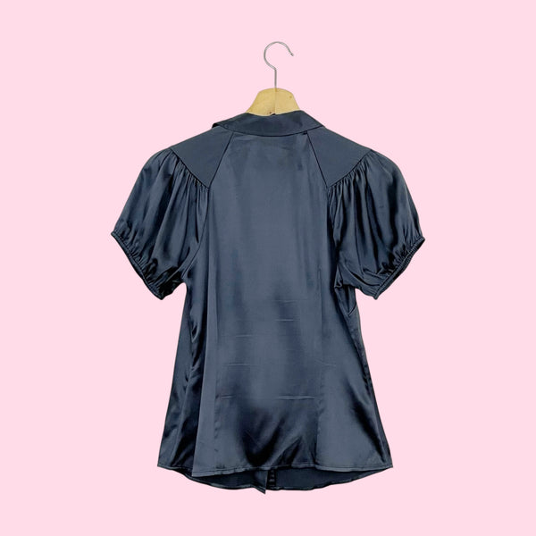 GRAY SILK PUFF SLEEVE BLOUSE (XS)
