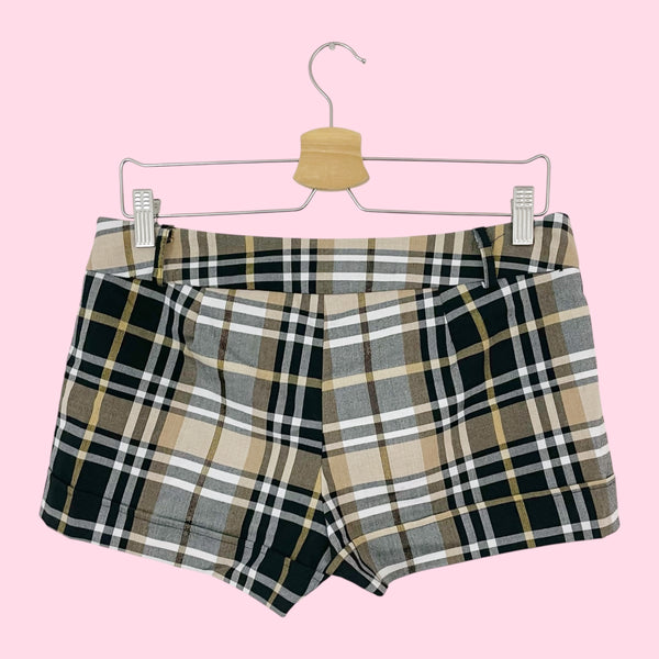 TAN METALLIC PLAID LOW RISE SHORTS (M)